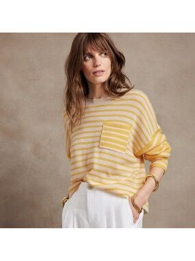 BANANA REPUBLIC 100% Cashmere Yellow and White Striped Sweater Size Small
